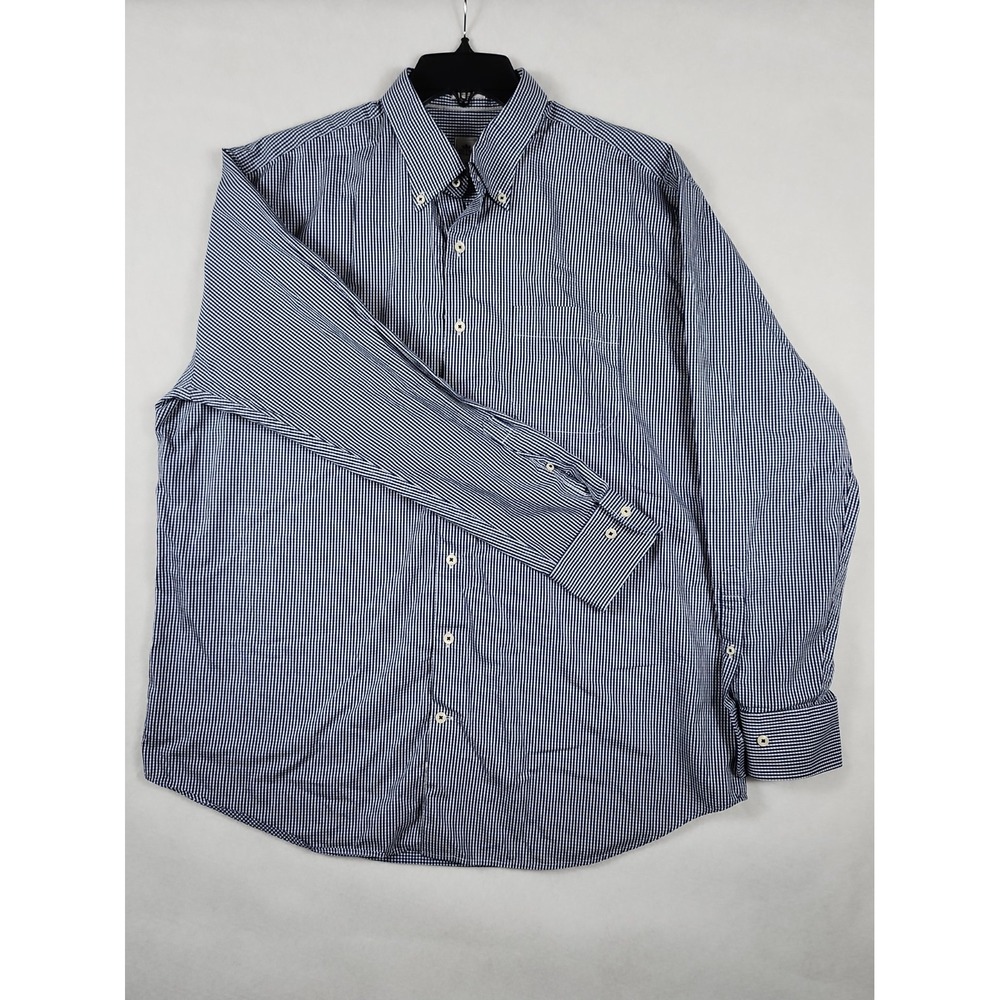 Peter Millar Seaside Finish Dress Shirt Mens XL Blue/White Plaid Long-sleeve EUC